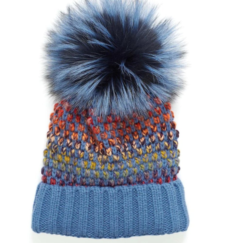 Kyi Kyi Express Fur Knit Beanie, Size OSFA - Blue/Multi Women's
